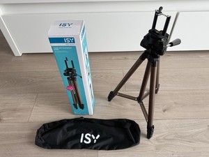 ISY IPT-1250 Dreibein Stativ Mit Smartphonehalterung, Schwarz/Braun 42,5cm-125cm