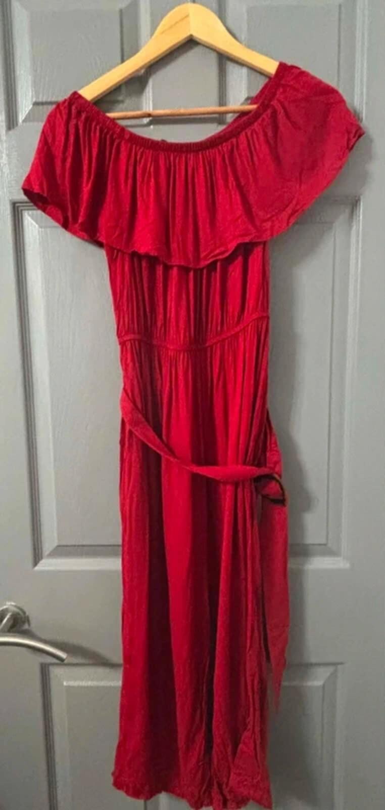George Red Off-the-Shoulder Bardot Jumpsuit Size 12