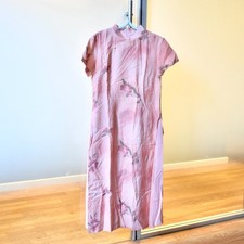 Pink Flower Printed Aodai Qipao Dress - Chinese Cheongsam