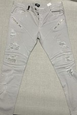 Just Cavalli Moto Biker Pants Size 40 Distressed Gray Zipper Stud Detail Italy