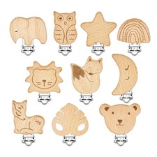 Boao Wooden Pacifier Clips 10 Pack Baby Teething Toys