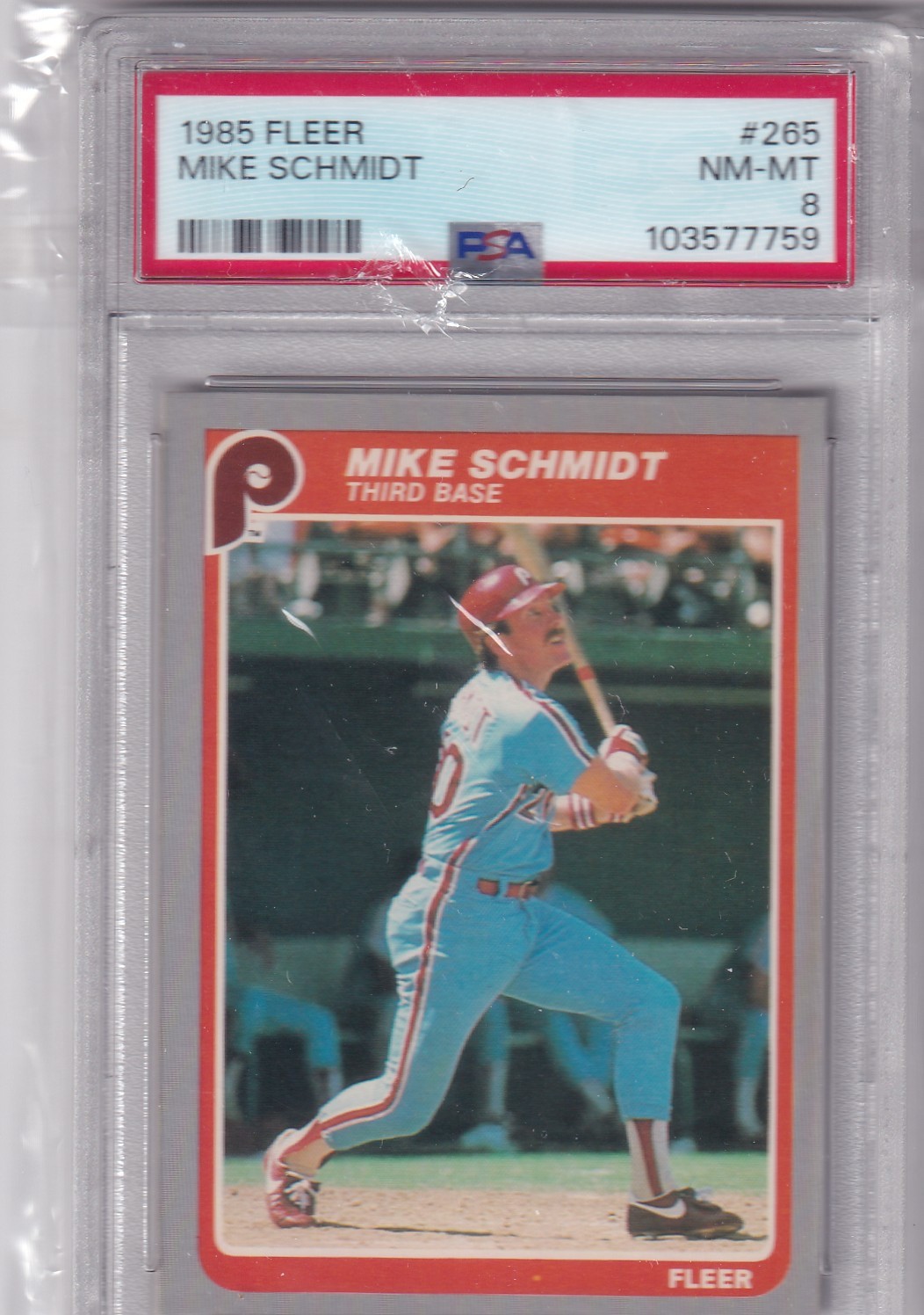1985 FLEER MIKE SCHMIDT #265 * PHILLIES * HOF * NM-MT PSA 8