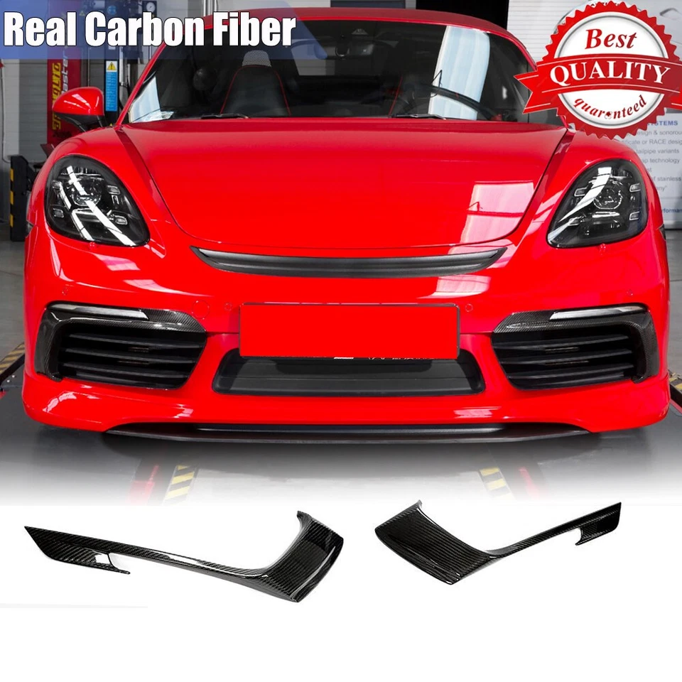 Cubierta de aletas de ventilación de aire antiniebla delanteras de carbono real para Porsche 718 Boxster Cayman 2016-19 Foto 2 de 4