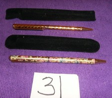 DELUXE 2 INK PEN IN BLACK VELOUR CASE 1 GOLD  1 FLORAL 5" LONG 31
