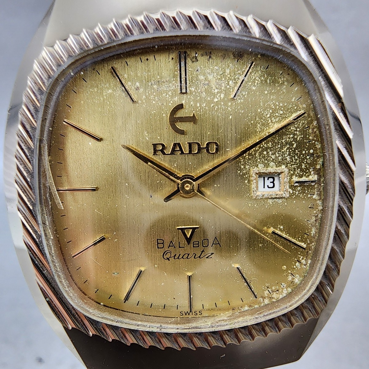 時計 RADO BALBOA Rado Balboa V Watch Men 34mm Gold Dial Gold Tone Rectangle New