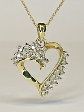 10K Yellow Gold Diamond Cluster Open Heart Pendant w/ 20" 10K Necklace 2.4gr