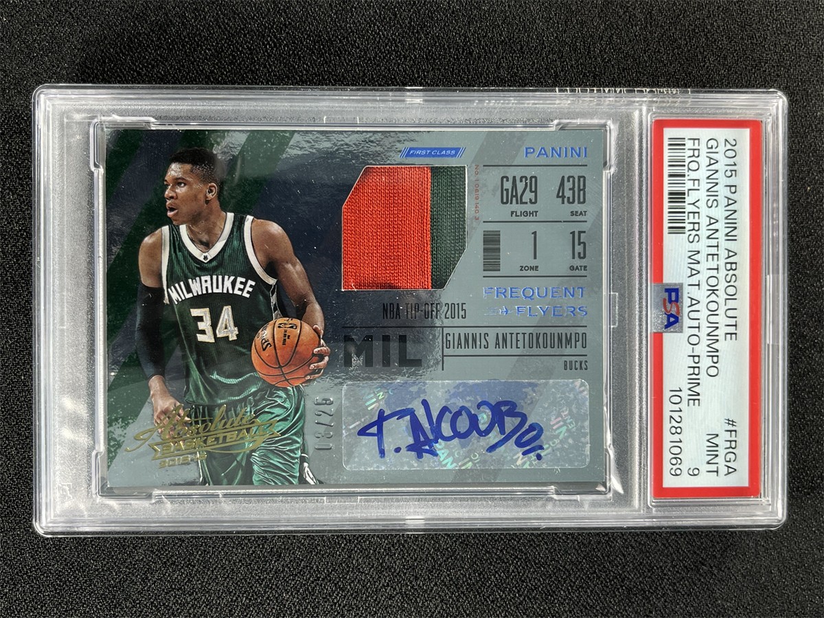 2015-16 Absolute Giannis Antetokounmpof Frequent Flyers Auto Patch /25 PSA 9 view 1