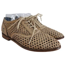 Roan Bed Stu Tomasita Beige Woven Leather Oxfords Size 10 Almond Toe Lace Shoes
