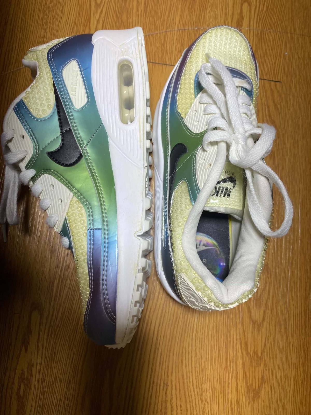 Nike Air Max 90 Unisex Kids Low Top Sneakers White/Green/Blue/Purple 6Y