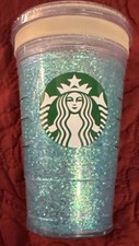 Starbucks BlueGlitter Cold Cup Tumbler Siren Logo Holiday 16 Cup. No straw