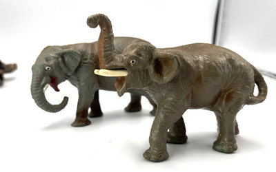 Vintage Hausser Elastolin Composite Elephant Lot of 2 Small  4'' Long 1930's ''X''