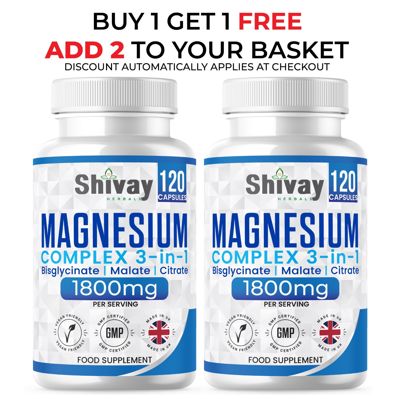 Magnesium Glycinate 3 in 1 Complex 1800mg Per Serving, 384mg Elemental Magnesium