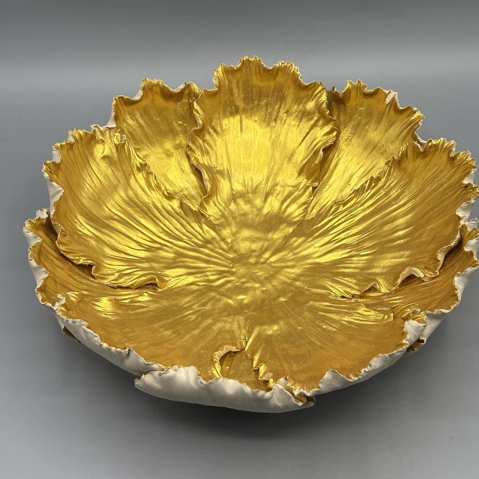 Decoração de peça central de repolho kuri dourado e branco 8,5” peônia em excelente estado usado íris e rosa - Imagem 4 de 4