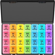 Tablettenbox 7 Tage, Pillendose 4 Fächer, Medikamentenbox, schwarz, BPA-frei