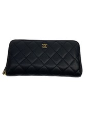 Auth CHANEL Matelass Caviar Skin Long Wallet Leather BLK Ladies Zipper Pull Scra