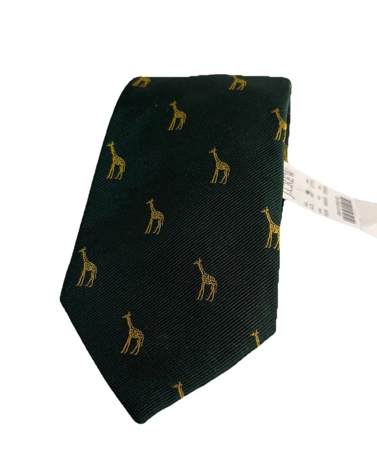Corbata para hombre J CREW 100 % seda verde dorado estampado animal "jirafa" hecha en Italia Foto 2 de 4