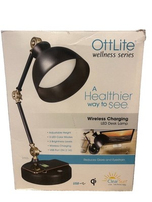 OttLite Wellness Series Desk Lamp Wireless Qi Charging LED Adjustable Exec Light