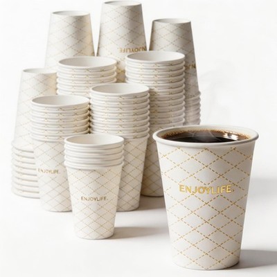 Disposable Paper Coffee Cups 12 oz 100 Count, Leak-Proof Gold Gilded Elegant ...