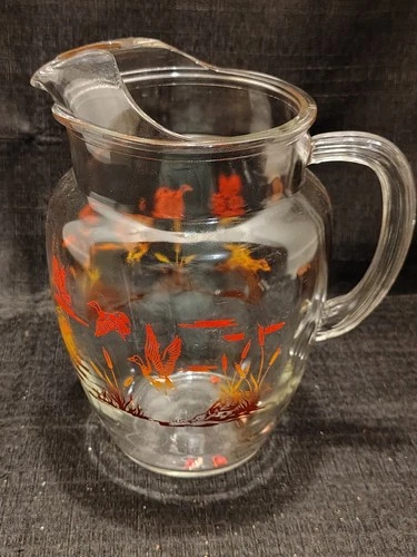 Vintage 1940s  Federal Glass MCM Duck Hunting Outdoors Water Pitcher (8)