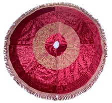 Red Christmas Tree Skirt Mixed Material Velvet Jacquard Brocade Tassel