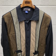 Nat Nast Bowling Shirt XL Luxury Originals Black Khaki Silk Button 24x29 Knit