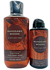 Bath  Body Works Men's Collection Mahogany Woods Body Spray  Wash Set SEALED 