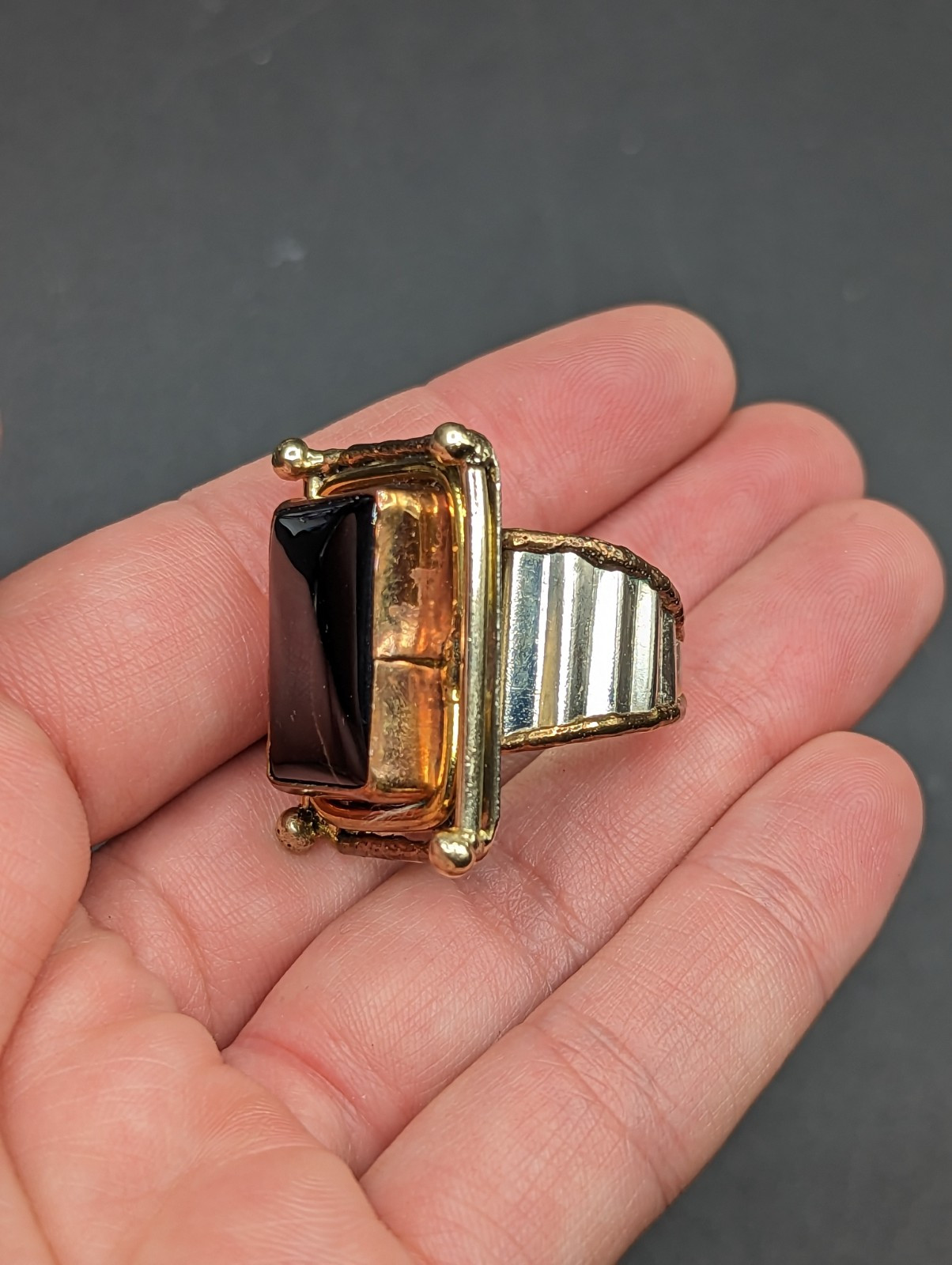 Mixed Metal Black Statement Adjustable Ring By Tw… - image 4