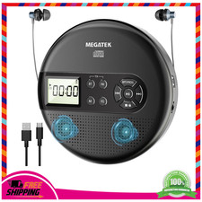 MEGATEK Portable CD Player Bluetooth for Car FM Transmitter Rechargeable Black