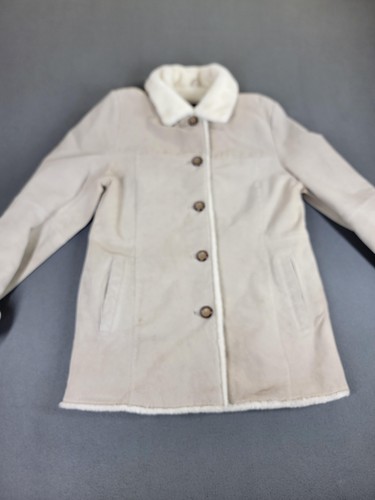 Chaqueta Bernardo para mujer mediana beige imitación piel de oveja forrada abrigo de cuero genuino - Imagen 4 de 11