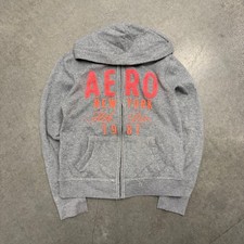 Aeropostale Womens Gray Full Zip Hoodie Neon Pink Graphic Sweatshirt Size Large