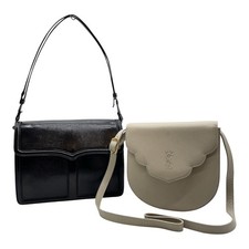 Yves Saint Laurent Lizard-Embossed Black/Logo White Shoulder Bag 2pcs NS051146