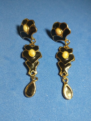 Vintage Art Nouveau Enamel Chandelier Pierced Earrings