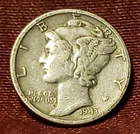 1943-P Mercury Dime 90% Silver Free Shipping