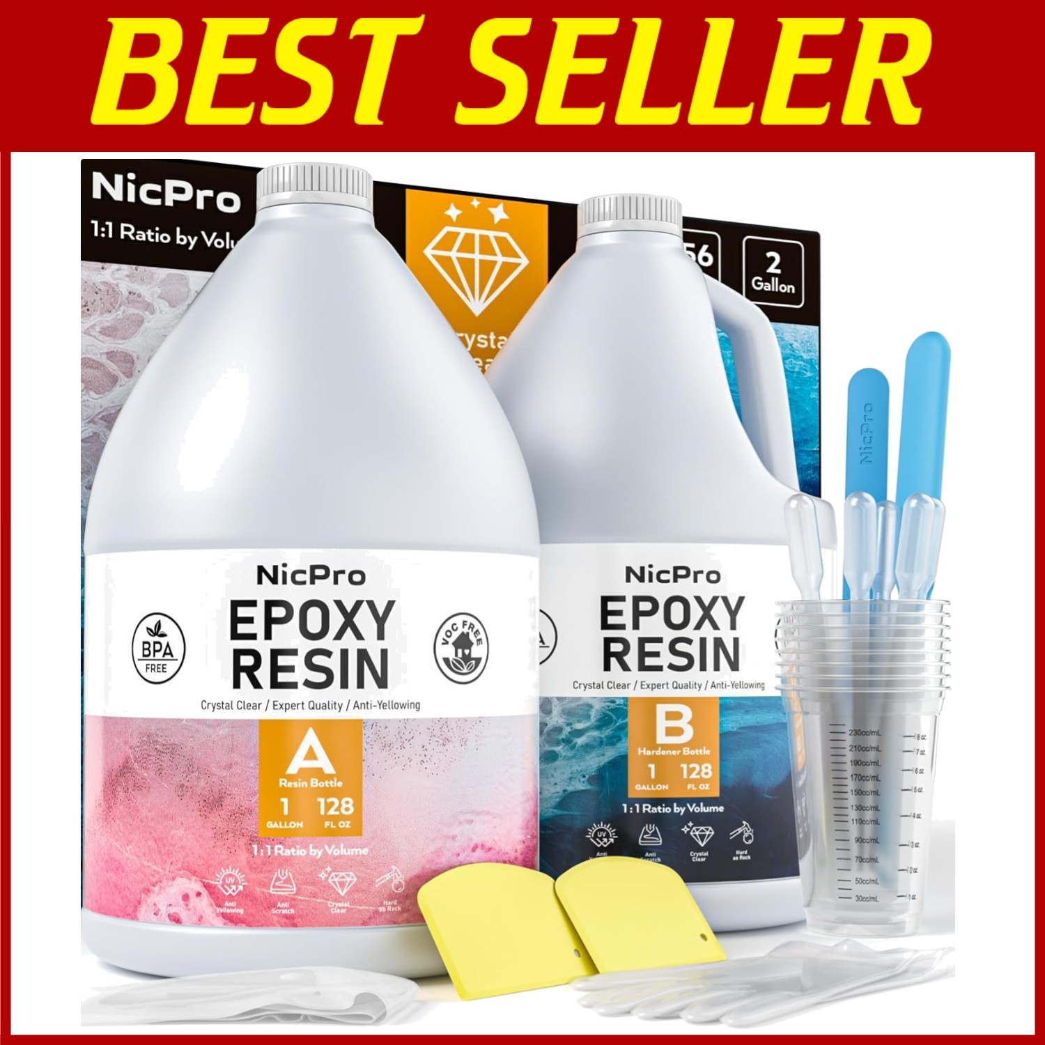 Crystal Clear 2 Gallon Resin Kit for Jewelry Art and Craft Projects