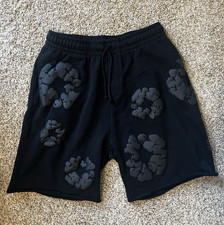 DENIM TEARS Sweat Shorts Black Drawstring Fla...