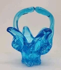 Vintage Murano Blue Glass Basket Glass Small 3.5” Tall x 5” Wide