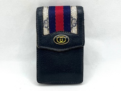 Auth Vintage GUCCI Old Gucci Logo Cigarette Case Pouch Canvas & Leather