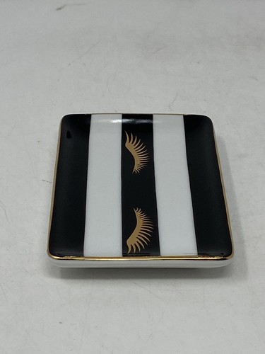 Rosanna Ring Tray Dish Catch All Black & White Striped Gold Eyelashes & Edge - Picture 7 of 7
