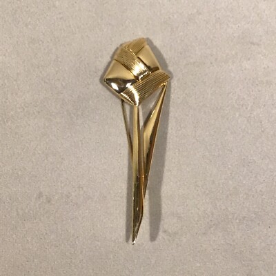 PV08800 Vintage 1980s Courreges Paris Gold MODERN ROSE Statement Pin / Brooch