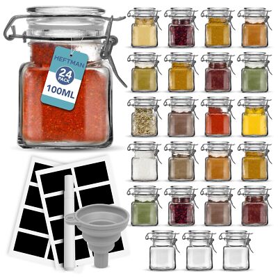 HEFTMAN 24 Mini Clip Top Gewürzgläser mit Deckel Etiketten luftdicht verschlossen klein 100ml