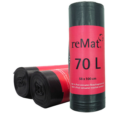 reMat Müllbeutel 70l aus 100% Post-Consumer-Abfällen (PCR), 30 Müllsäcke