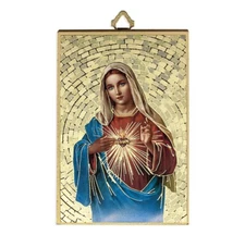 Immaculate Heart of Mary Prayer Gold Foil Mosaic Plaque, Made in Italy, 6" x 4"