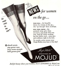 PRINT AD 1950 Mojud Thigh Mold Stockings Magic Strips Do the Trick Hose 5x5