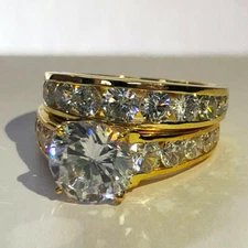 2pcs/set 18k Yellow Gold Plated Ring Women Luxury Cubic Zirconia Jewelry Sz 6-10