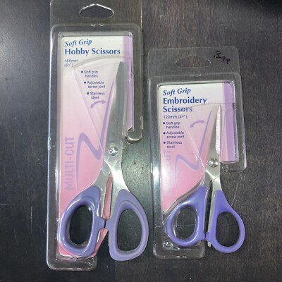 2 Pair Hemline Soft Grip Hobby Scissors 6 1/2  & 4 3/4  Embroidery  Scissors  