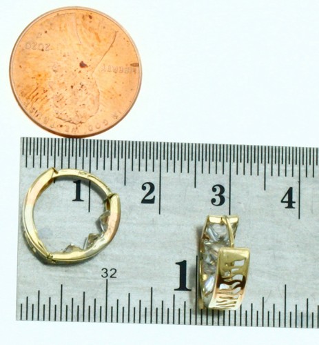 Multi Tone 14K Solid Gold Wave Polished Shiny Reversible Huggies Hoop Earrings - Picture 6 of 6