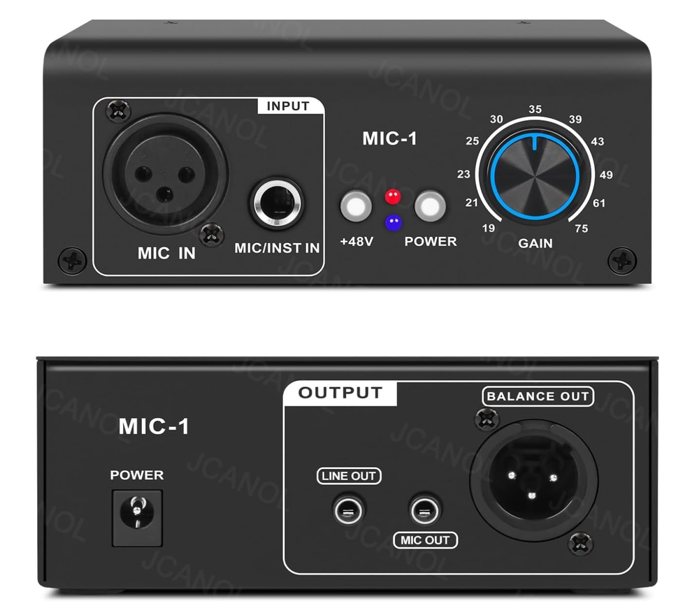 MIC-1 Mic Gain Booster Preamp, 2-Input, Ultra-Clean 75dB Gain for Dynamic & Cond