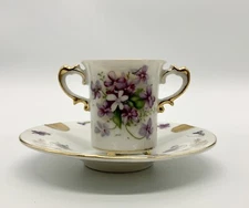 Vintage Hal-Seyfifth Japan Double Handled Cup Lilacs Violets Dbl Handle Footed