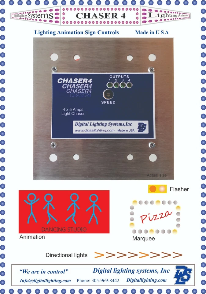 CHASER4: lighting chaser controller 4 x 600W @120V LED lights/neon - Made in USA - Image 4 of 4