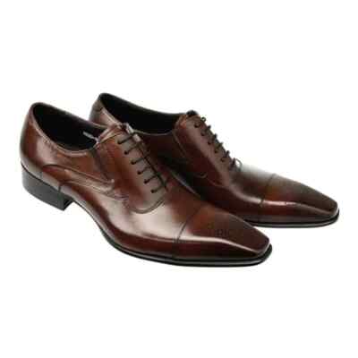 Handmade Men Stylish Brown Brogue Almond Toe Lace Up Leather Dress Shoes